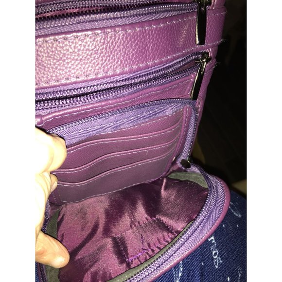 Steeltime Unisex Super Soft Deep Purple Leather Crossbody Bag with Serenity Pray - Picture 9 of 9